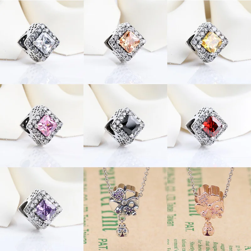

925 Sterling Silver Sparkling Flower Ladybug Crystal Beads For Original Pandora Charms Women Bracelets & Bangles Jewelry