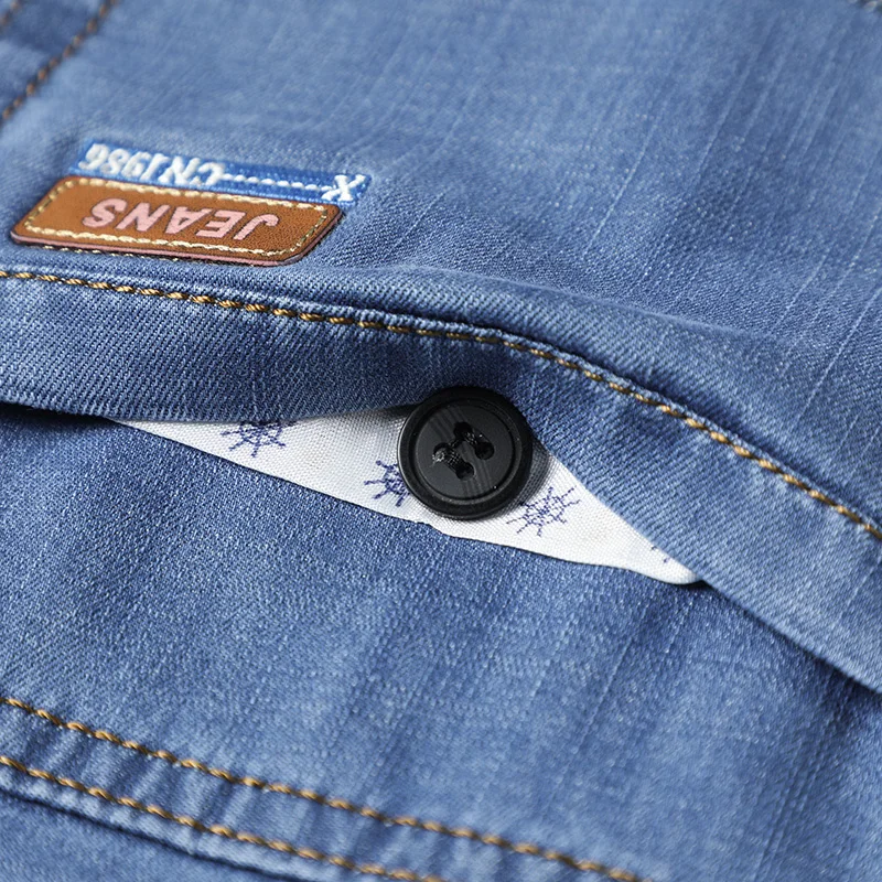 

Summer Thin Men'S Denim Shorts Fashion Loose Straight Stretch Five-Point Jeans Male High-End Brand Hidden Button Casual Pants