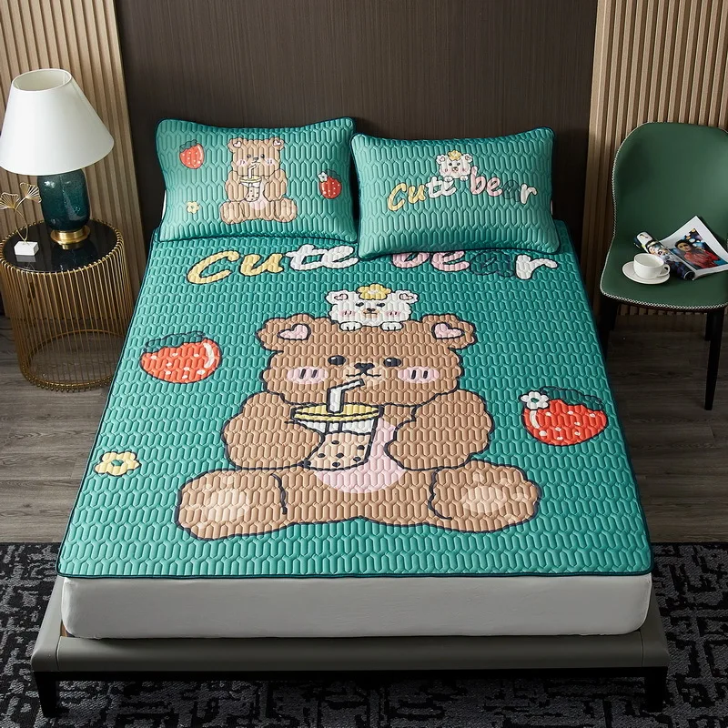 Summer Quilting Latex Bed Mat Set with Pillowcase Home Anti-skid Cool Sleeping Mat Queen Size Folding Bed Pad Matress Cover
