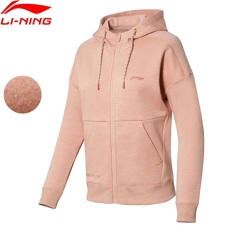 

Li-Ning Women Fitness FZ Knit Hoodie Loose 65% Polyester 35% Cotton Rib Warm Fleece LiNing Winter Zip Hooded Jacket Coat AWDR884