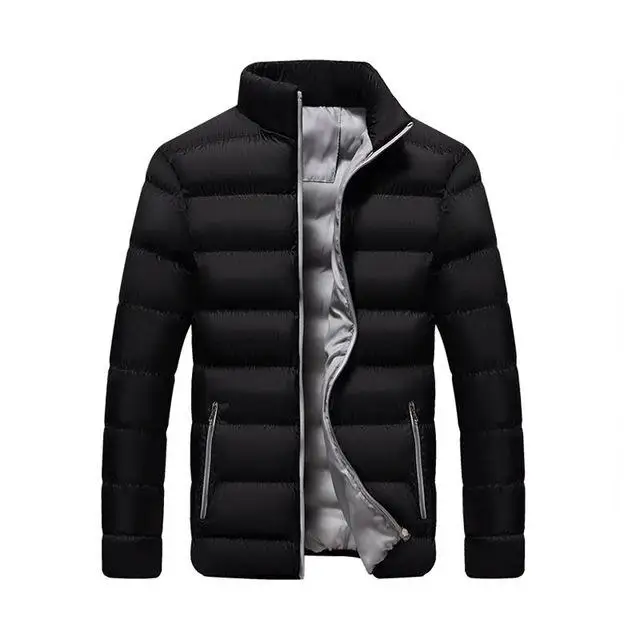 Black and gray Осенне-зимняя мужская куртка, брендовая одежда, повседневное пальто, новая однотонная Простая мужская верхняя одежда, парки с воротником-стойкой, Высококачественная M-4XL - Цвет: Black and gray
