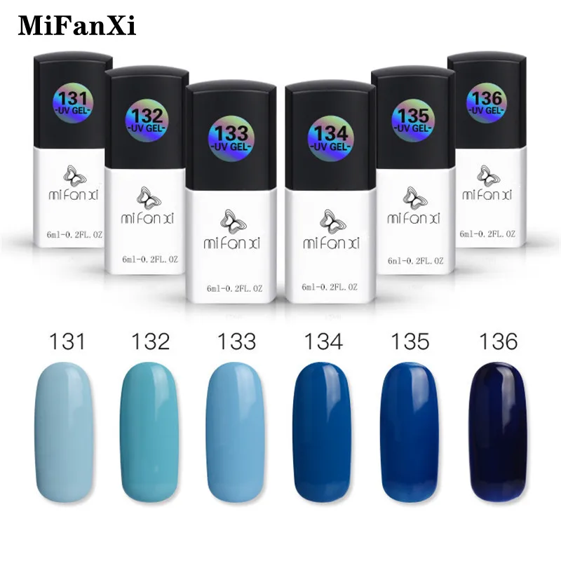 

MiFanXi Blue Series Nail Gel Polish 6ml Semi Permanent Soak Off Nail Art UV Gel Nail Polish Manicuring Design