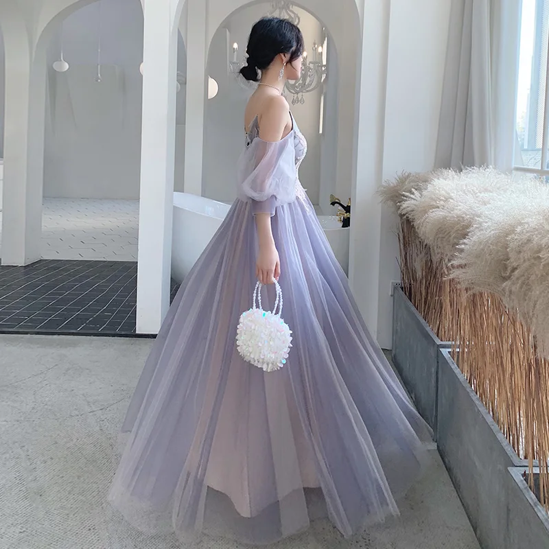 

New Purple Bridesmaid Party Dresses 2021 Long Elegant Tulle With Sleeves A-line Mismatched Prom dress Formal Party Wedding
