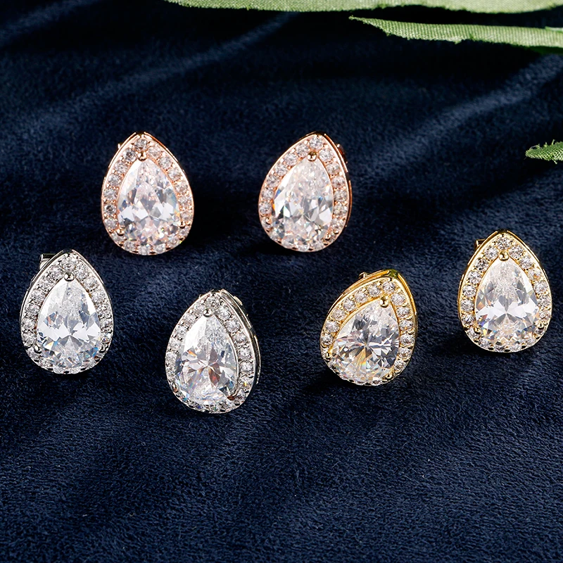

Fashion Big Pear Cubic Zircon Earrings with Tiny Crystal Exquisite White Color Bridal Wedding Jewelry Aretes EP001 Wholesale