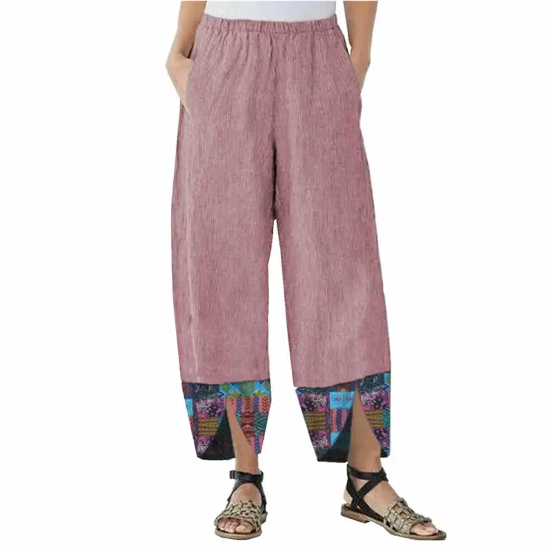 

Women Casual Holiday Loose Trousers Harem Wide Leg Floral Elastic Waist Pants
