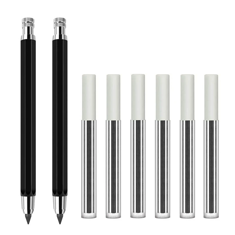 

2 Pcs 5.6mm Lead Holder Automatic Mechanical Pencil with Sharpener and Charcoal Lead Refill, 6Pcs Extra Lead Refills