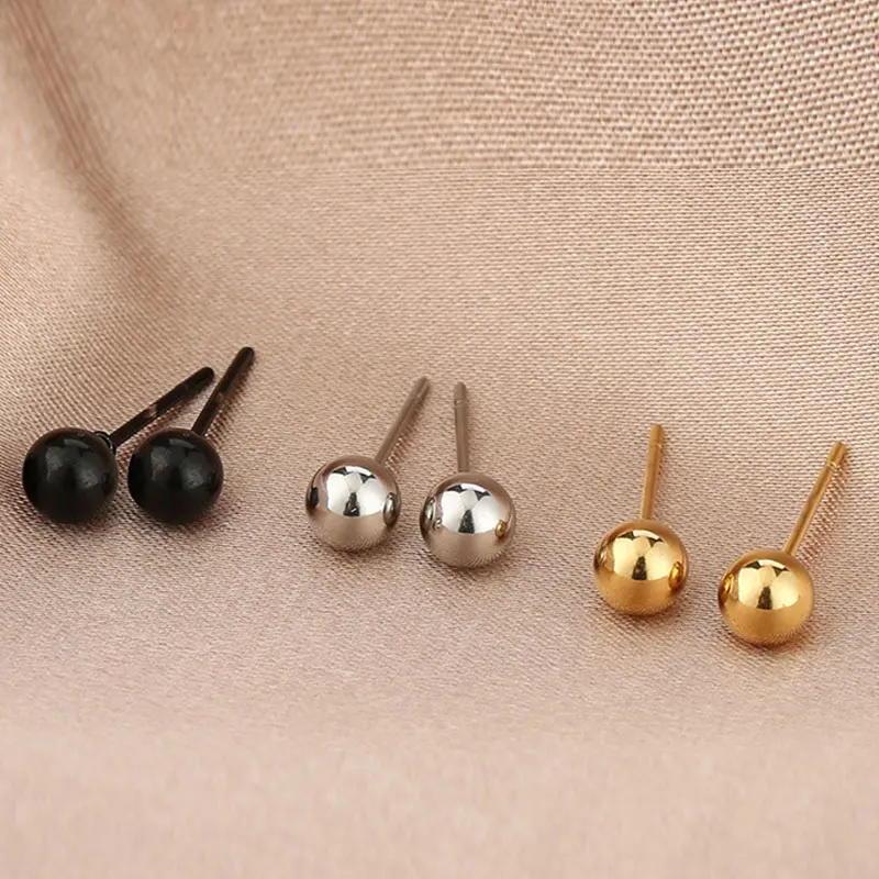 Женские однотонные круглые серьги-гвоздики 1 пара сережек золотого и черного