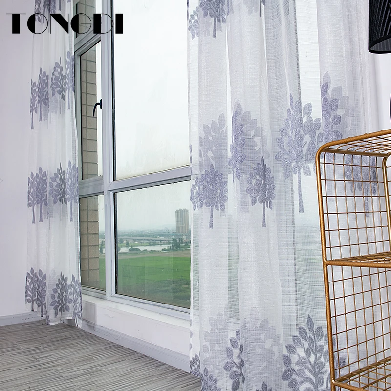 TONGDI белая Тюлевая занавеска с принтом элегантные листья Цветочное дерево