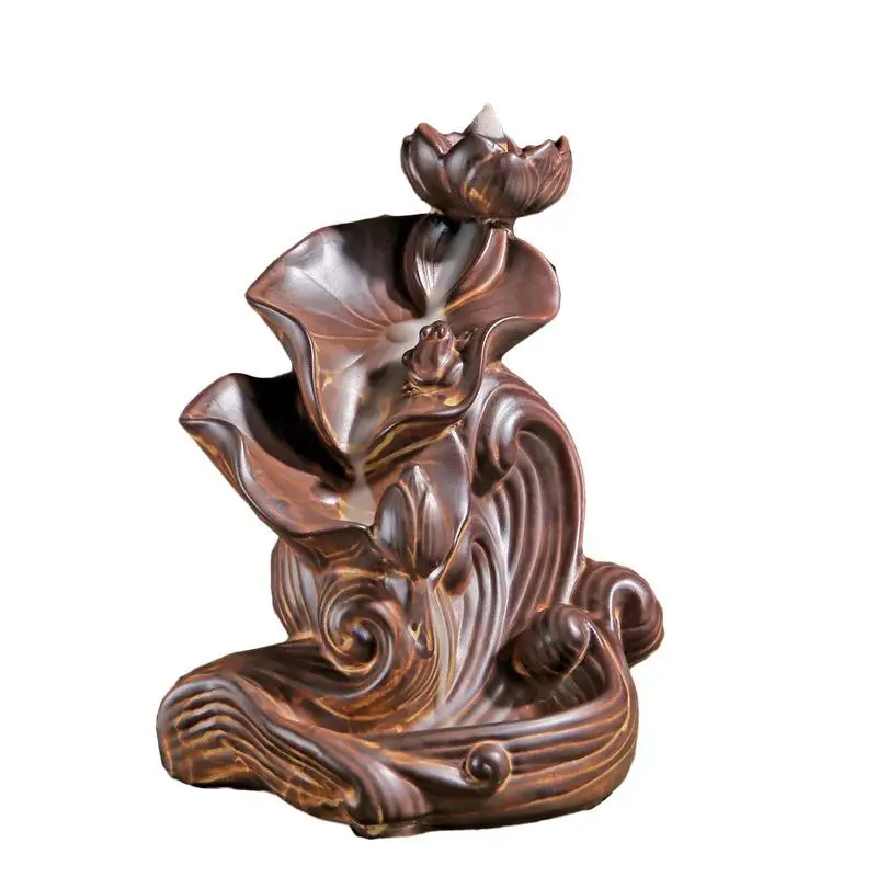 

Lotus Folwer Smoke Waterfall Incense Holder Backflow Incense Burner Home Decor Porcelain Censer Holder For Home Office Teahouse