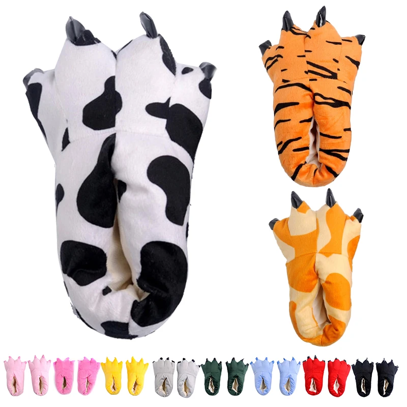 Christmas Animal Cartoon Monster Foot Slippers Dinosaur Claw Plush Interesting Shoes Parent-child Sandals | Обувь
