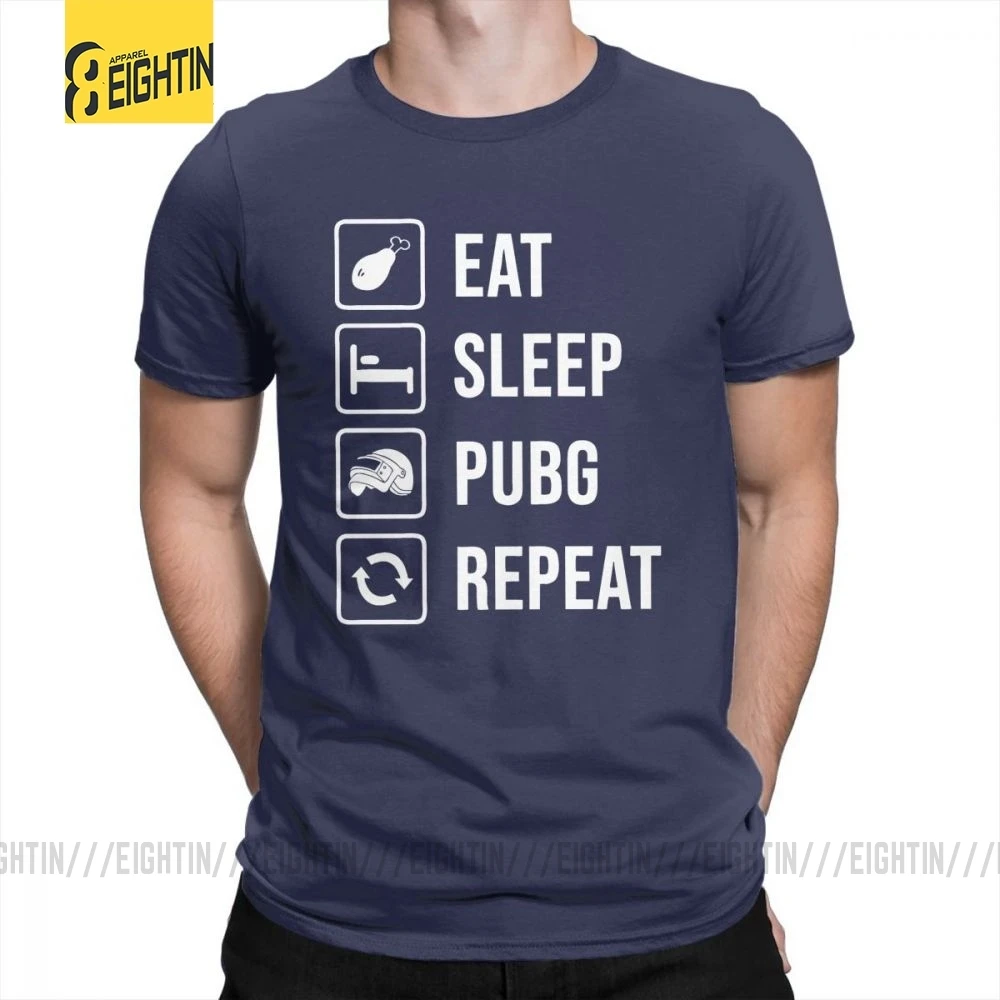 Тёмно-синий Футболка с надписью «Eat Sleep PUBG Repeat», победитель, Куриный Ужин, короткий рукав, высокое качество, хлопок, футболка, одежда, мужские топы размера плюс - Цвет: Тёмно-синий