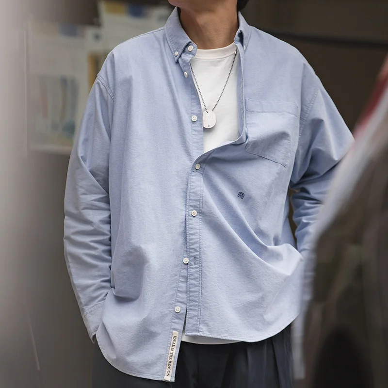 

Рубашка Maden Cityboy мужская из хлопка, текстильные рубашки Оксфорд свободного кроя, однотонная серая белая, винтажная одежда