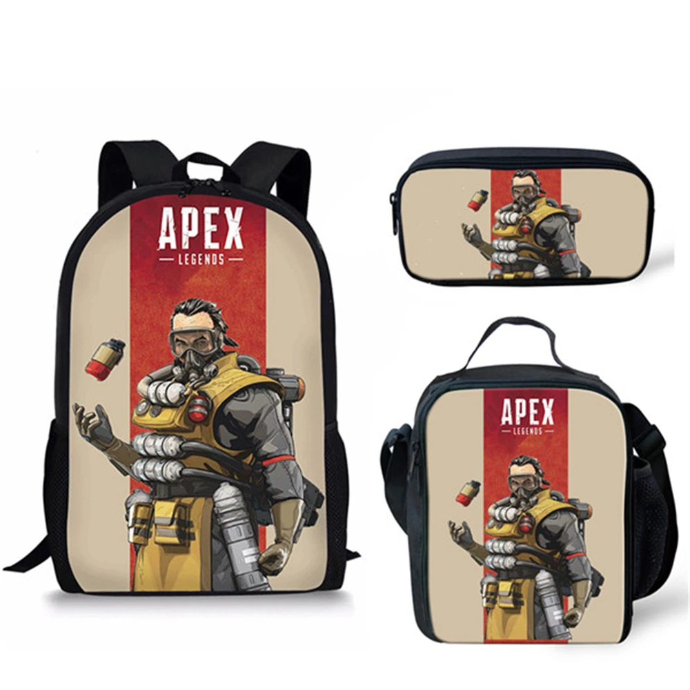 HALYUNASC Fashion 3PCs/Set Children's School Backpack APEX Pattern School Bags Cartoon Anime Design Teenagers Book-Bags Set
