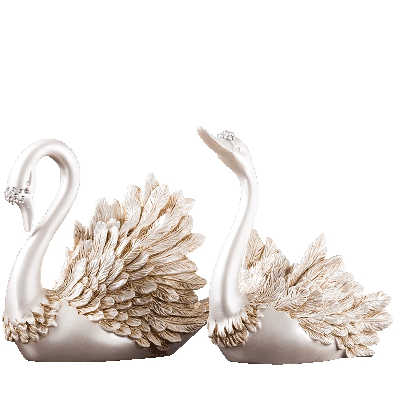 

Europe Luxury Resin Lover Swan Statue Wedding Gift Home Livingroom Figurines Decoration Office Fengshui Desktop Ornaments Crafts