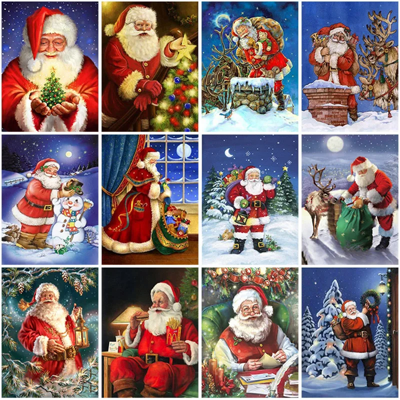 

DIY Santa Claus 5D Diamond Painting Full Round Drill Cartoon Diamond Embroidery Mosaic Kits Home Decor Christmas Gift