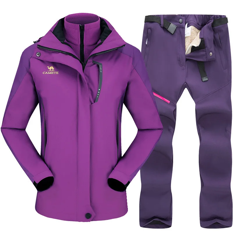 

Лыжный костюм для женщин, комплект куртки для сноуборда, утепленный теплый ветрозащитный женский зимний костюм, уличные дышащие водонепрон...