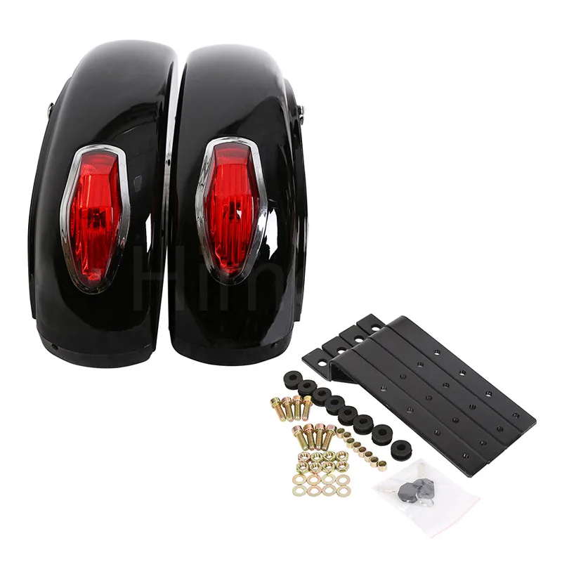 

Black Hard Saddle Bag Trunk Luggage w/ Lights Mount Bracket Motorcycle Universal For Harley Honda Yamaha SUZUKI Kawasaki Cruiser