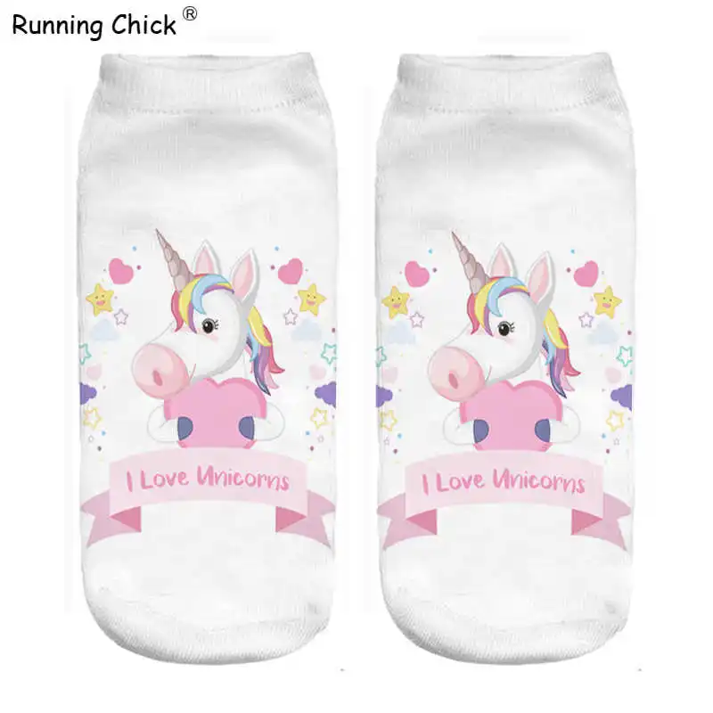 Носки женские до щиколотки с 3D принтом бегущих цыплят i Love unicorn новинка 2018 оптовая