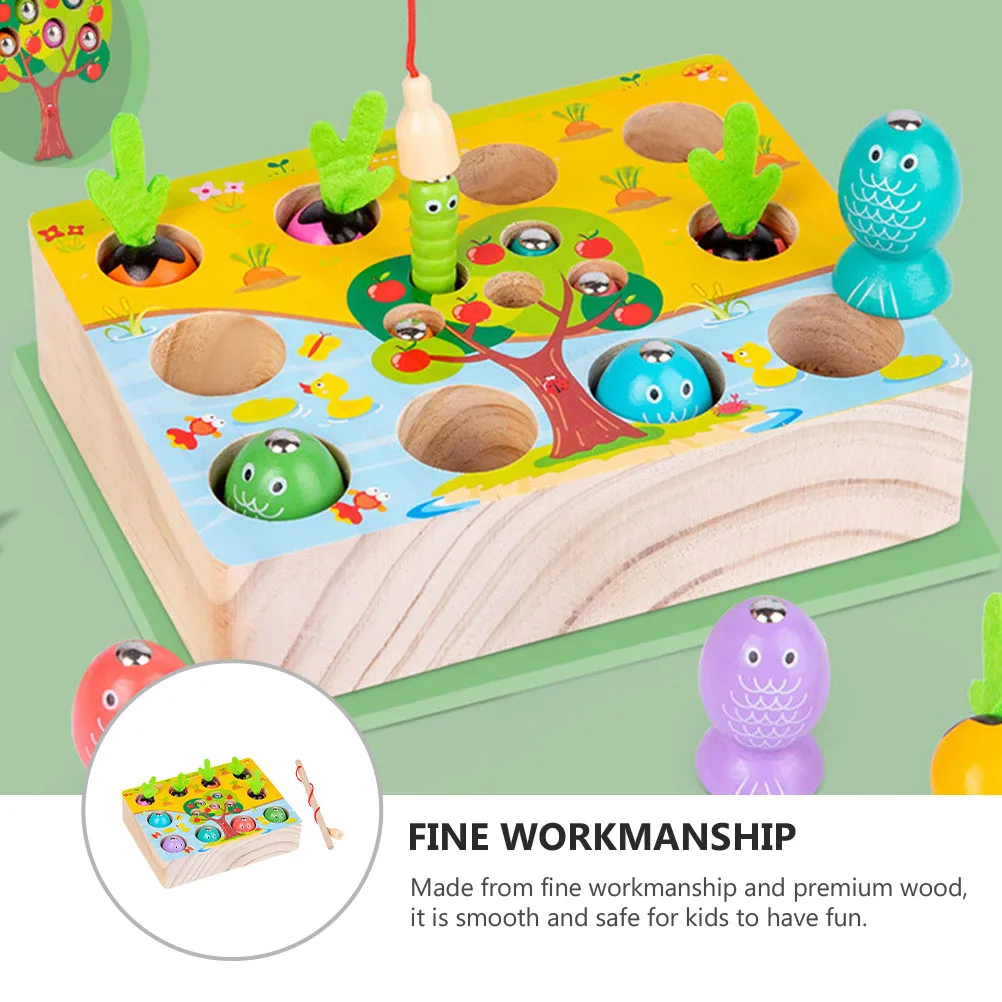 

1 Set 3in1 Magnetic Fishing Toys Wooden Carrots Game Catch Worm Toys Fine Motor Skills Toys for Baby Toddlers Educational Toys