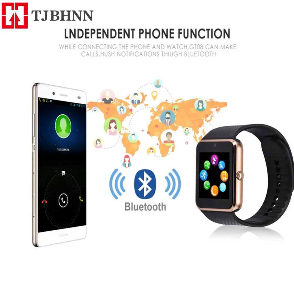 Новинка 2019 Смарт часы GT08 наручные с Bluetooth поддержкой sim карты TF Android и IOS нажатием