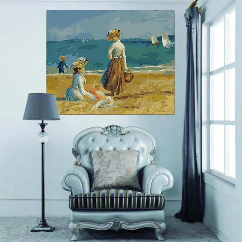 Сделай Сам цифровая картина красивая маленькая девочка приморский пляж задняя