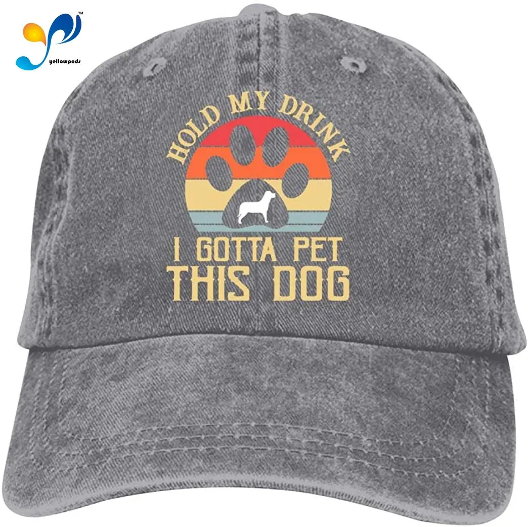 

TechZoo Hold My Drink I Gotta Pet This Dog Unisex Vintage Adjustable Cotton Baseball Cap Denim Dad Hat Cowboy Hat