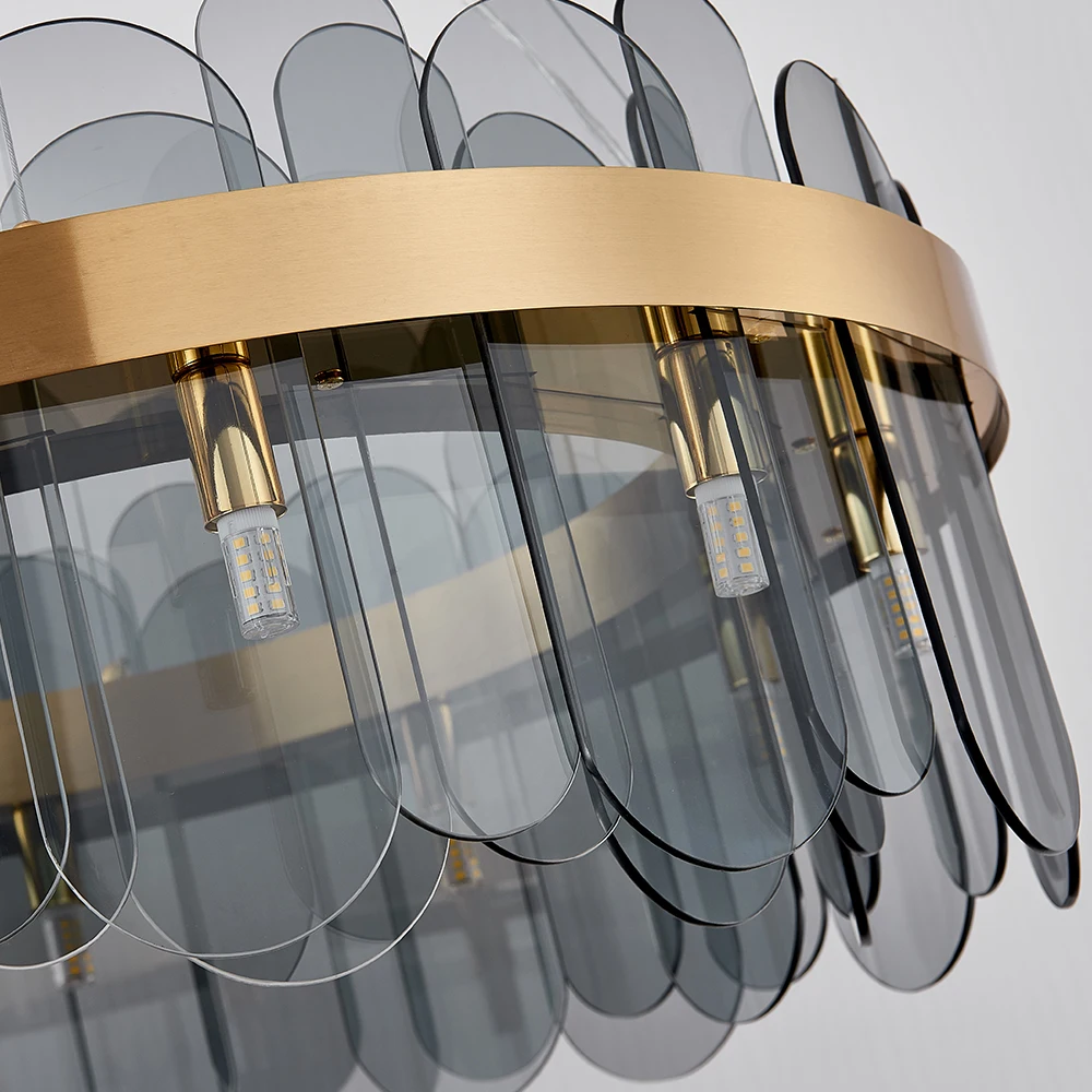 

Modern led chandelier for living room white/smoky gray glass light fixtures for dining room kitchen island decor gold lamps