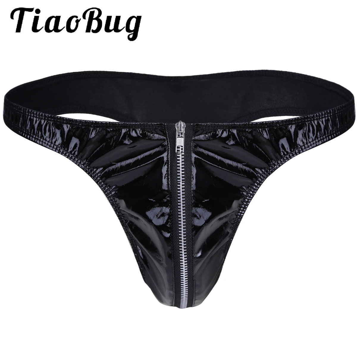 Men Sexy Latex Briefs Gay Underwear Zipper Underpants Faux Leather Bikini Erotic Lingerie G-String and Thongs Sissy Panties |