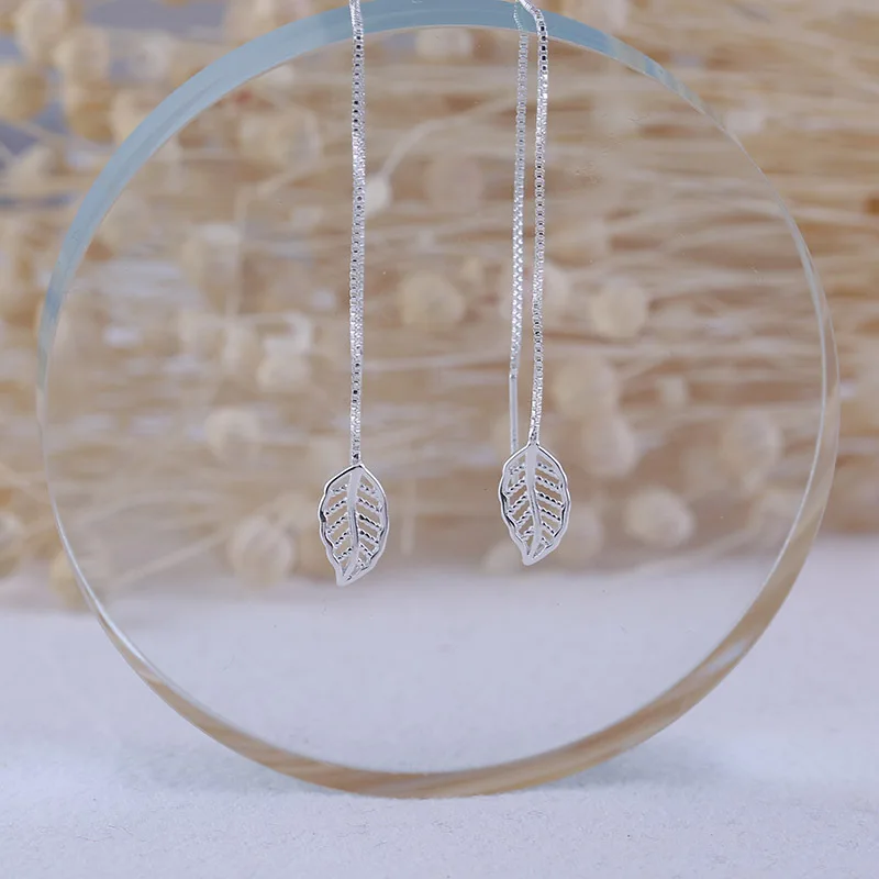 Серьги серебряного цвета Панк с листьями S925 Оливковый лист длинные кисточки
