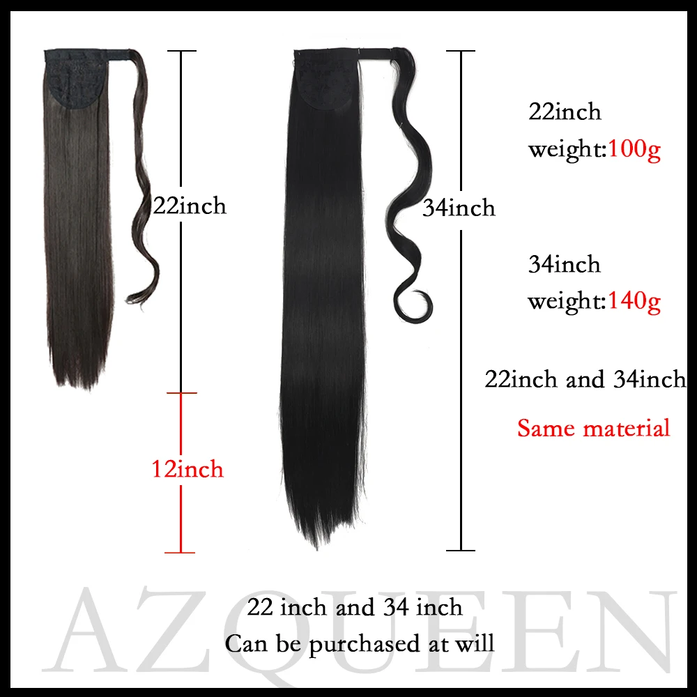Azqueen Synthetic Long Straight Wrap Around Clip In Ponytail Hair Extension Heat Resistant Pony Tail Fake Hair