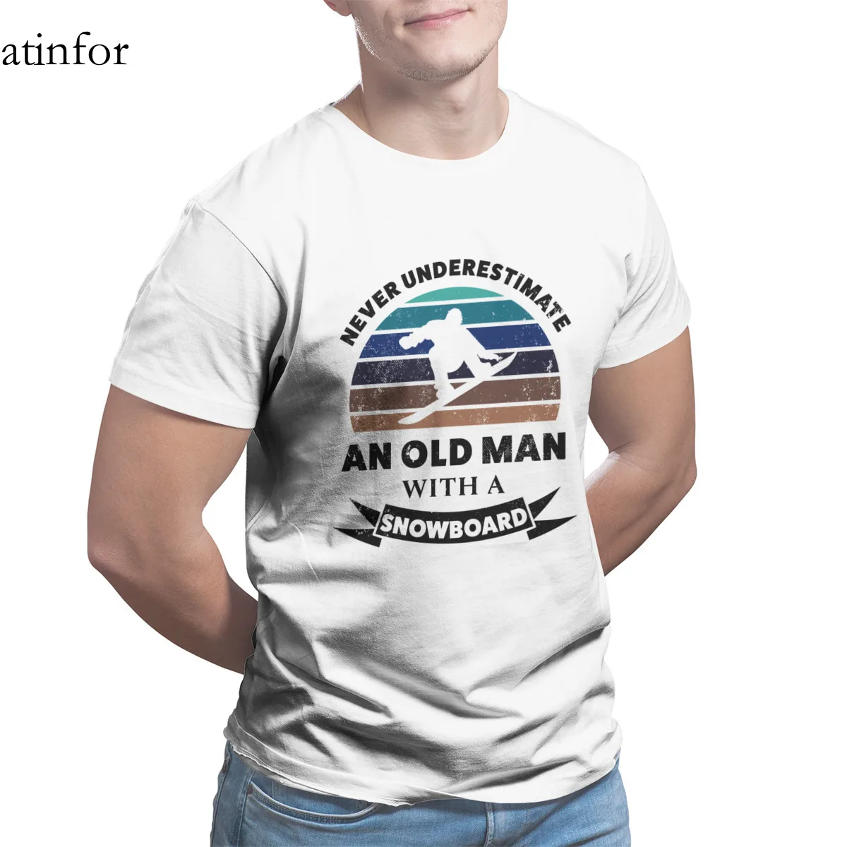 

Old Man with Snowboard Funny Gift Dad T-Shirt Essentials Print 100% Cotton Fashion Round Collar T-shirt 16647