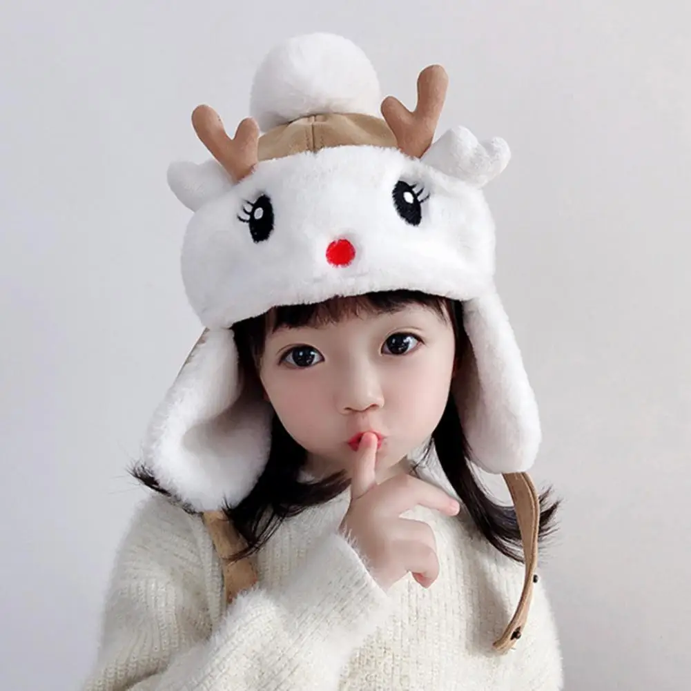 

Autumn Winter Cute Kids Girls Antler Pompom Chin Strap Ear Flap Cap Warm Hat