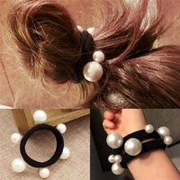 women hair accessories tie bun holder imitation pearl black elastic bands girl rope gum rubber band 3pcs