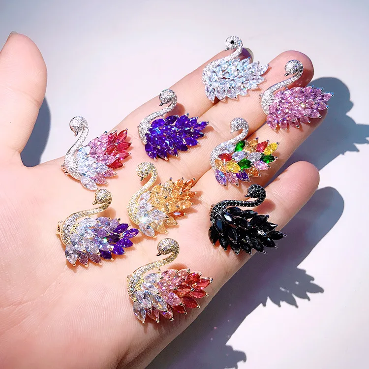 Элегантная розовая шпилька лебедь женская свадебная разноцветная Хрустальная