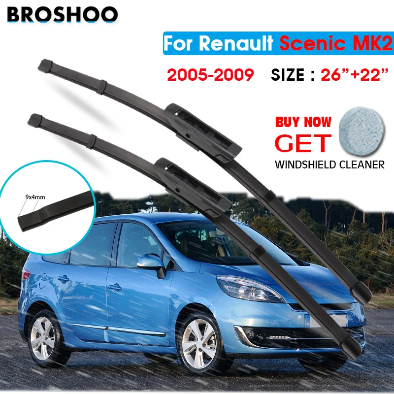 

Щетка стеклоочистителя для Renault Scenic MK2 26 "+ 22" 2005-2009 Авто Стеклоочистители для лобового стекла лезвия для мытья окон подходят для крючков