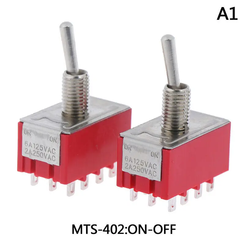 

2pcs Red 6A/125VAC 2A/250VAC 12 Pin 4PDT ON/ON 2 Position Mini MTS-402 Toggle Switch