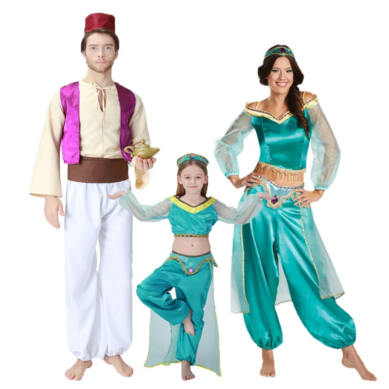 

Umorden Сказочный Аладдин лампа Аладдин костюмы Жасмин костюм для мужчин женщин девочек Семейный комплект Арабская одежда