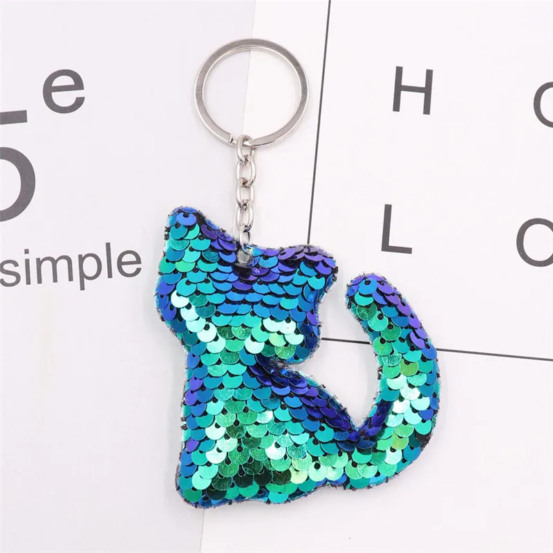 

Cute Cat Animal Keychain Glitter Pompom Sequins Key Chain Xmas Gifts For Women Car Bag Accessories Key Ring Jewelry Trinket