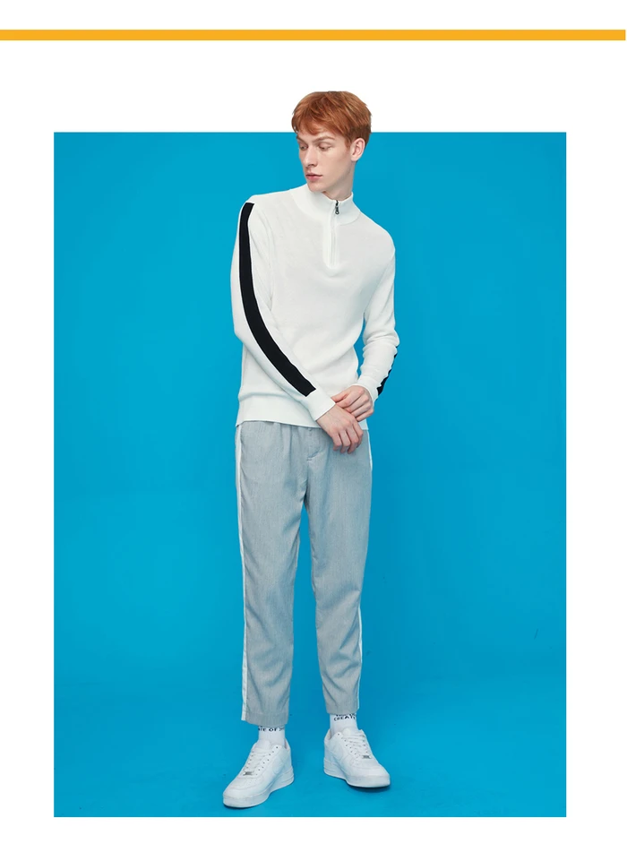 Giordano мужские свитера Mockneck половина Placket контрастный вязаный свитер молния муха Легкий эластичный мужской s свитера для 90059877