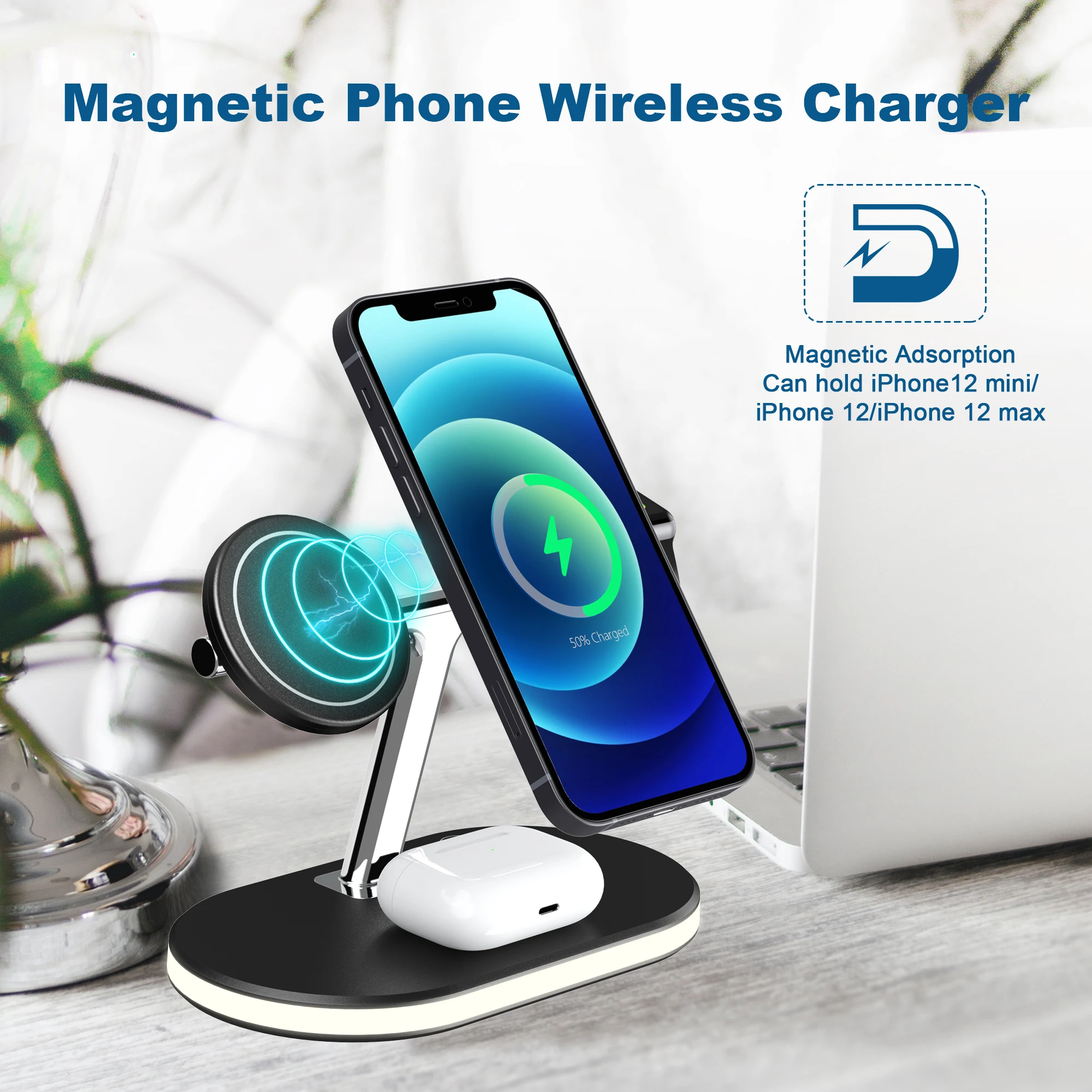Беспроводные зарядные устройства Qi 3 в 1 магнитные для iPhone 12 Pro Mini Max/Apple iWatch 6/5/4