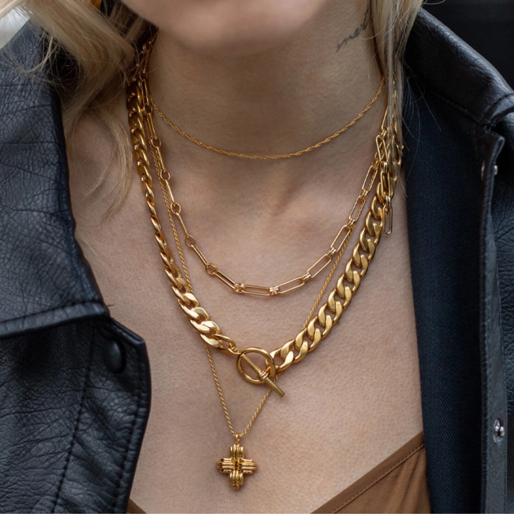 

Europe and the United States wind original niche design stitching chain necklace chain bracelet