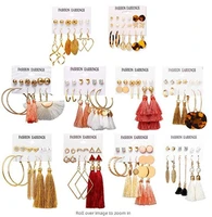 6 pairs set earrings earrings for women new earrings bohemian moon triangle tassel earring set suitable for party jewelry gifts
