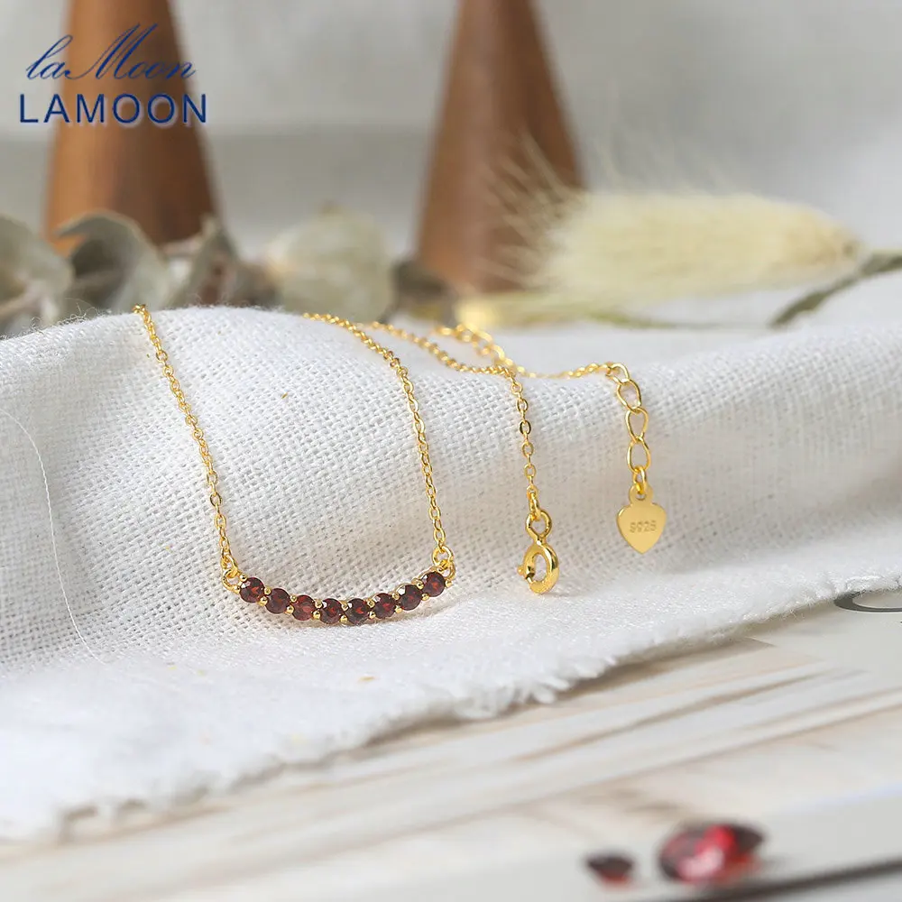 

LAMOON Vingate Necklace 925 Silver Necklace For Women Natural Mini Garnet Gemstone Pendant 14K Gold Plated Fine Jewelry LMNI113
