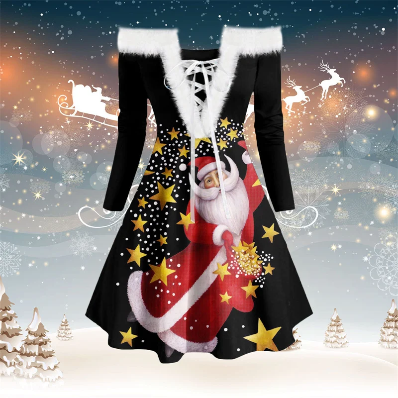 Женское осенне-зимнее платье на шнуровке с длинным рукавом платье-трапеция