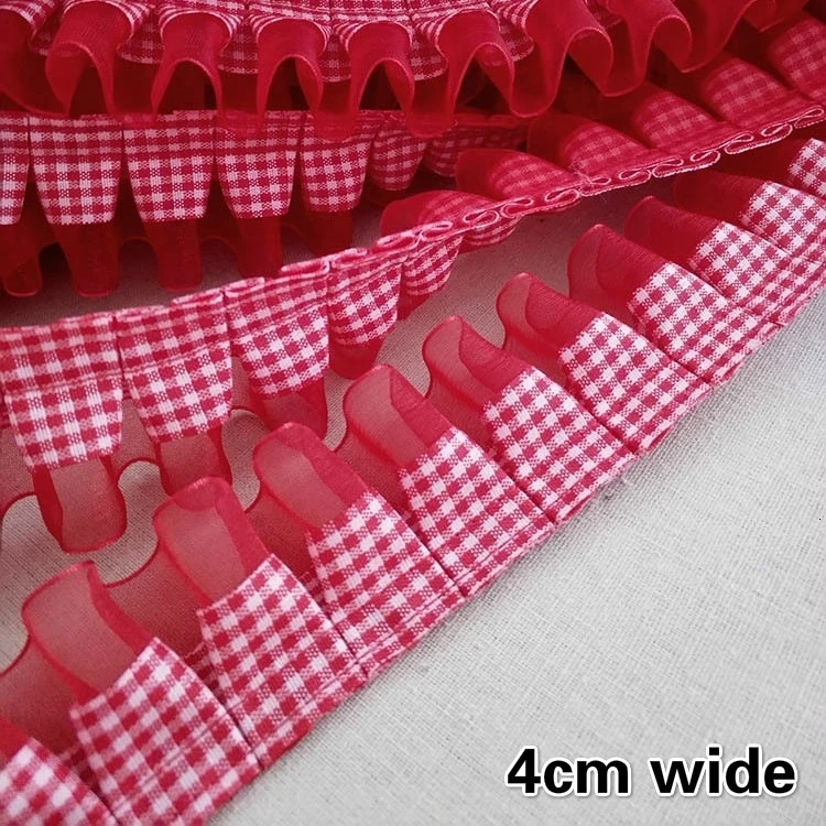 

Fine Organza Gingham Ribbon Crumpled Red Lace DIY Lady Doll Clothes Collar Cuffs Hemming Pet Toy Puffy Skirt Accessories