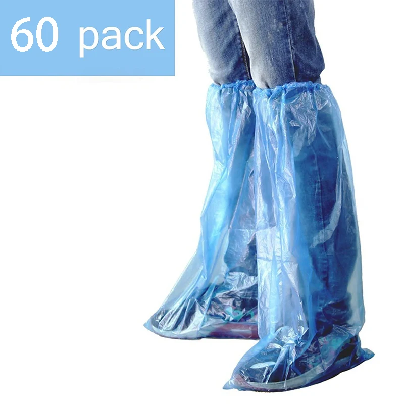 

60 Pairs Disposable Shoe Cover Blue Rain Boots and Boots Covered with Plastic Long Shoe Cover Transparent Waterproof Non-Slip