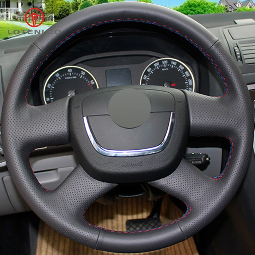 Черный чехол на руль LQTENLEO из искусственной кожи для Skoda Octavia Yeti Superb 2008 2013 Citigo Roomster