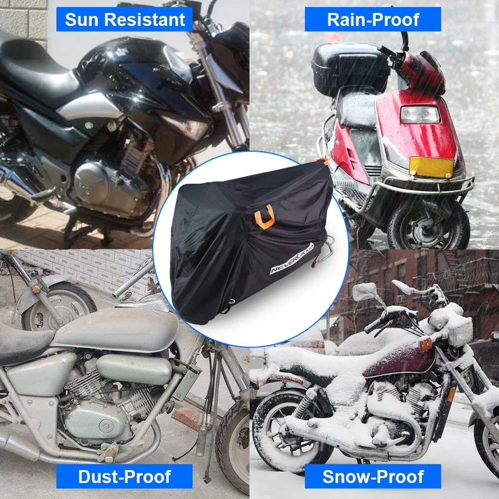 

210D Water Rain Proof Dust UV Protector Black Motorcycle Covers Scooter Motor Bike Dirtbike All Season Sunproof XXXL XXL XL L