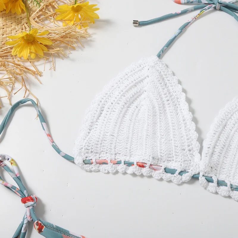 

2021 New Bikini Swimsuit Sexy Print Triangle Split Women's Swimsuit