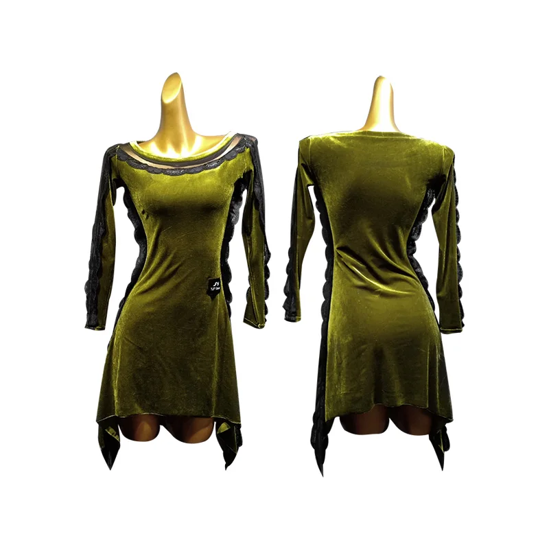 Зеленые платья для латинских танцев на продажу вельветовое платье Танго Дешевое